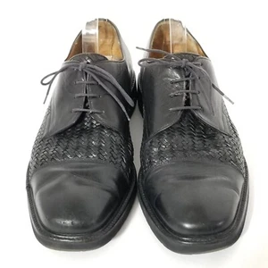 VINTAGE BALLY WOVEN MENS BLACK LEATHER OXFORD《715》sz 11 lace ups - Picture 1 of 17