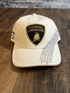 Automobili Lamborghini Patch Logo Strapback Hat Baseball Cap White Tire Tracks - Picture 1 of 9