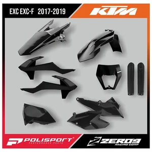 KTM PLASTICS KIT EXC / EXC-F / XC-W 2017-2019 ENDURO INCLUDES FORK GUARDS BLACK - Picture 1 of 2