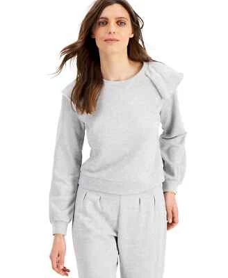 /LX079/ INC Cotton Blend French Terry Ruffle Sweatshirt Light Gray Sz XL $59 - Image 1 of 2