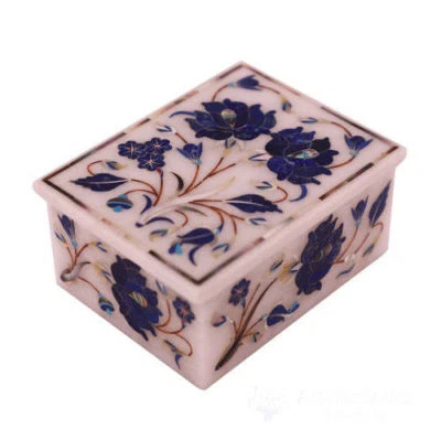 Marble Jewelry Box Semi Precious Stones lapis inlay handmade decor - Image 1 of 2