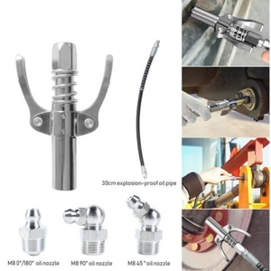 Grease Gun Coupler High Pressure Quick Release Lock Nozzles w/Hose For 1/8"NPT - Picture 1 of 18