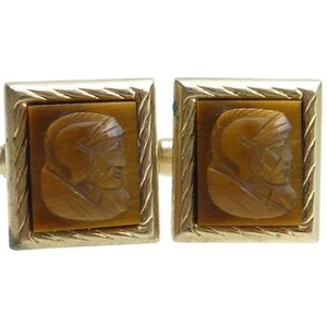 Vintage Tiger Eye Cameo Cufflinks Gemini Birthstone Gift Leo - Picture 1 of 5
