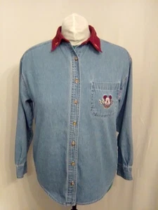 Vintage Mickey Mouse Denim Shirt Mickey Unlimited Women Size Small Button Up Y2K - Picture 1 of 7