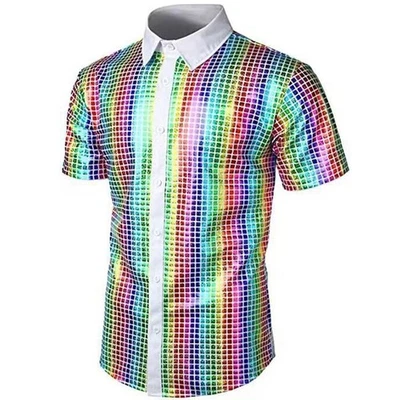 All-season Wear Men's Formal Shirt Sequin Buckle Shirt Polyester Fabric - Image 1 of 4