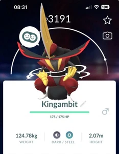 Kingambit Level 35 Pokemon Trade Go Pokémon Same day Bisharp Pawniard - Afbeelding 1 van 1