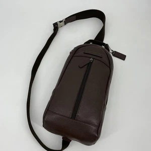 COACH Leather Sling Bag Crossbody Chest Pack Brown Unisex Excellent #8080 - Picture 1 of 8