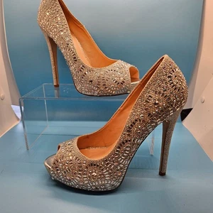 STUNNING Lauren Lorraine argento punta aperta strass stiletto decolte tacco taglia 6 - Foto 1 di 8