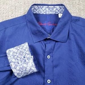 Robert Graham Hemd Herren XL Blau Knopfleiste Tailored Paisley Flip Manschette Kontrast - Bild 1 von 9