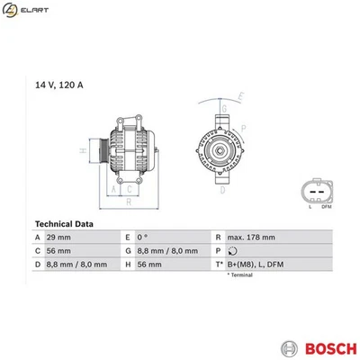ALTERNATOR 0 986 046 160 FOR SEAT AUDI A4/S4/Convertible A6/S6 CFMA 1.8L 4cyl A4 - Image 1 of 4