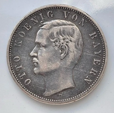 5 Mark 1894 D Kaiserreich  Bayern König Otto Silber AKS#201 - Bild 1 von 2