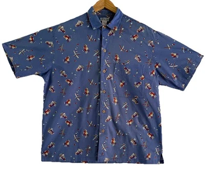 Camisa de acampamento vintage 1991 Patagônia Pataloha algodão estampa de pássaro manga curta, média - Imagem 1 de 4