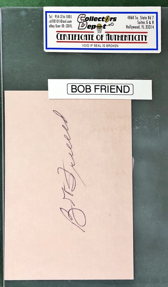 BOB FRIEND BASEBALL AUTOGRAPH INDEX CARD WITH COA   NEW YORK MET - Image 1 of 1