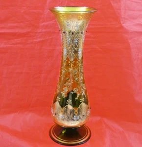 WUNDERSCHÖNE ANTIKE GROSSE BLUMENVASE BÖHMISCH GRÜN GLAS EMAILLE / GOLD "JUWELENBESETZT" - Bild 1 von 10
