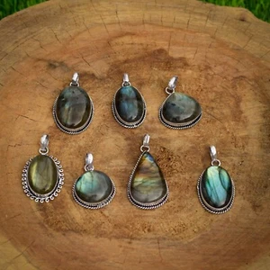 Flashy Labradorite Gemstone 5pcs Wholesale Lot 925 Silver Plated Pendants - Picture 1 of 9