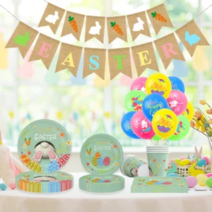 Easter Decoration Rabbit Disposable Party Tableware Happy Easter Egg Balloons Bu - Picture 1 of 30