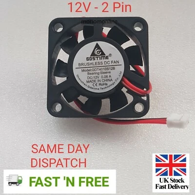 1pc Brushless DC Cooling Fan 40x40x10mm 4010 9 blades 12V 2pin 0.06A  UK seller - Image 1 of 3