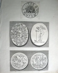 Astronomical Signs 3 x Copper Engravings c1750 Coins - Picture 1 of 2