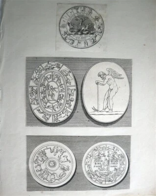 Astronomical Signs 3 x Copper Engravings c1750 Coins - Image 1 of 2