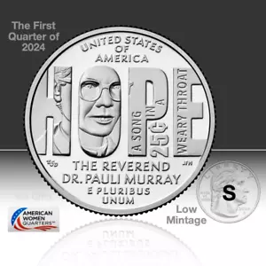 NUOVO! 2024-S American Women Quarters 25c / Dr. Pauli Murray / Gemma in circolazione! - Foto 1 di 2