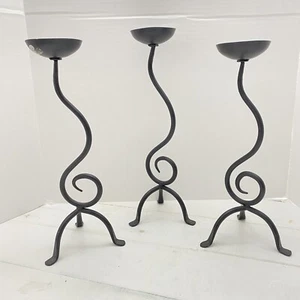 Set of Three Double Curl Black Metal Candle Holders Home Decor - Picture 1 of 9