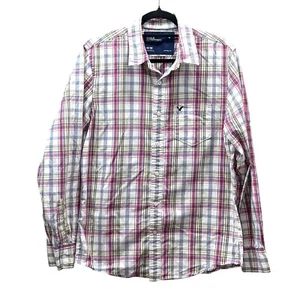 Camisa con botones American Eagle para hombre calce vintage a cuadros roja azul blanca mediana - Imagen 1 de 7