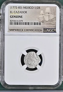 1772-1783 Mexico 1/2 Real El Cazador Silver Shipwreck Coin NGC Graded #079 - Picture 1 of 3