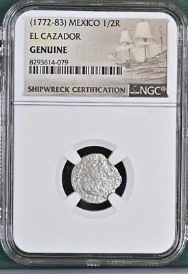 1772-1783 Mexico 1/2 Real El Cazador Silver Shipwreck Coin NGC Graded #079 - Image 1 of 3