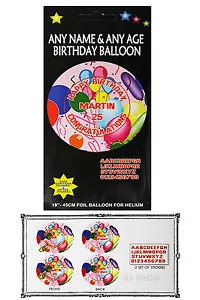 10 x 18" Helium beliebiger Name & Alter Geburtstag Ballon Party Folienrücken personalisiert - Bild 1 von 2