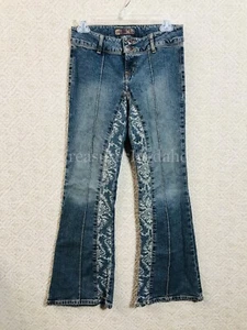 Y2k Vintage L.E.I. Womens Blue Jeans Size 3 Floral vine motif Washed Flared - Picture 1 of 8