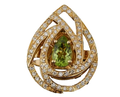 1,40 Ct Natürlicher Rund Diamant Peridot 14k Gelbgold Jubiläums Cocktailring - Bild 1 von 3