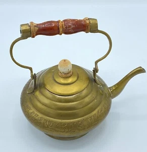 Brass Teapot and Copper Salt and Pepper Shakers - Picture 1 of 3