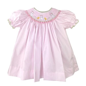 NWT Petit Ami Pink Bishop Bunny Smocked Baby Girls 2p Dress Bloomers 9M 9 Months - Picture 1 of 3