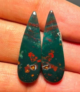 Natural Blood Stone Pair Cabochon Pear 17.25 cts Loose Gemstone J 9459 - Picture 1 of 5