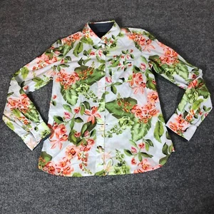 Tommy Hilfiger Shirt Womens Extra Small XS White Collared Neck Flower Long sleev - Picture 1 of 9
