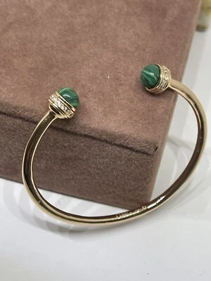 Sterling Silver Bangle With Crystals And Round Caboucheon Malachite Stone - Изображение 1 из 4