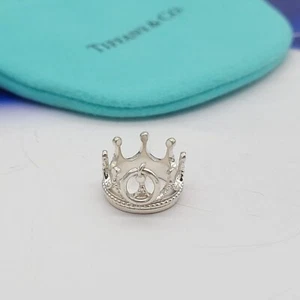 Tiffany & Co. 925 Sterling Silver Princess Crown Charm Pendant w/Pouch - Picture 1 of 14