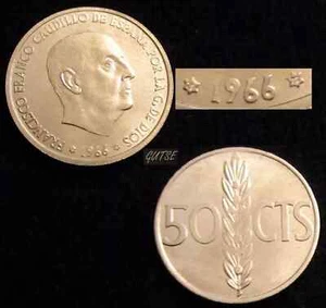 ESPAÑA, FRANCO, 50 CÉNTIMOS 1966*19-72, BRILLO ORIGINAL, SIN CIRCULAR. - Imagen 1 de 1