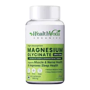HEALTHVEDA High Absorption Magnesium Glycinate, 550mg | 60 Veg Capsules. - Picture 1 of 8