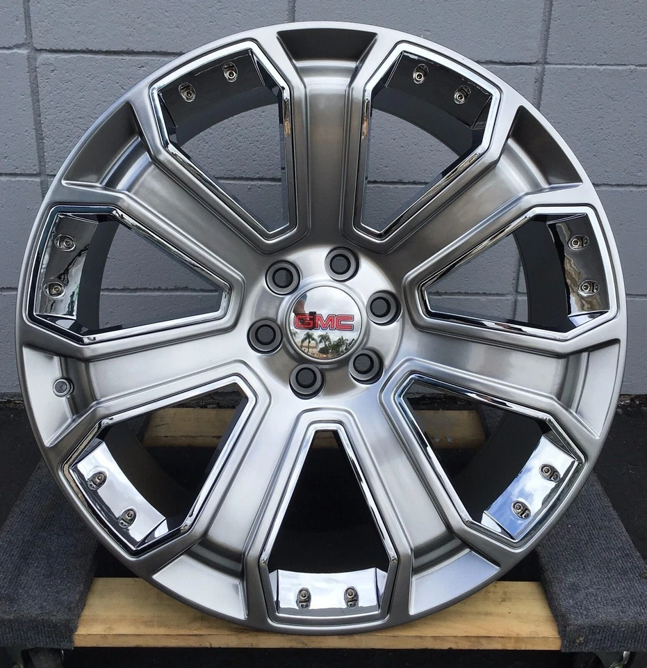 24'' inch Denali Silverado Wheels Silver Chrome Tahoe Yukon Suburban Sierra New - Image 1 of 1