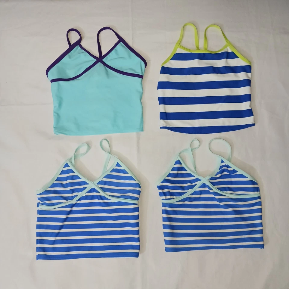 Antiguo Tops de Natación Tankini Azul Marino Niñas XS Azul Blanco Púrpura Verde Midriff Usado en Excelente Condición Foto 1 de 4