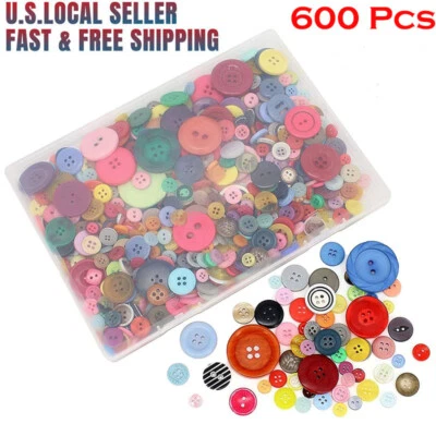 600Pc Craft DIY Buttons About Mixed Colors Assorted Sizes Round Resin Decoration - Image 1 of 4