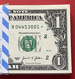 NEW 2021 ⭐️ STAR NOTE $1 DOLLAR BILL ( NEW YORK B ) UNCIRCULATED - Picture 1 of 3