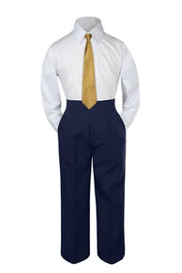 3pc Boys Teens White Shirt NAVY Pants Uniform Formal Pick a Color Tie 4T-20 - Picture 1 of 25