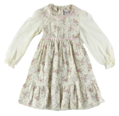 Vintage Cinderella Pink Green Ivory Lace Floral Long Sleeve Dress Girl Size 10 - Image 1 of 4