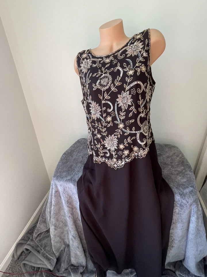 Vestido J Kara New York 18 2x Cuentas Vieira Corpiño Vestido de Noche Marrón Largo NY Foto 1 de 4