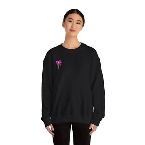Pink Palm Tree Tropical Vibes Sweatshirt, Comfortable Unisex Crewneck - Picture 1 of 9