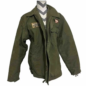 US Army Military A2 Cold Weather Deck Jacket Fleece Lined Sz 42-44 VTG Patches - Picture 1 of 21
