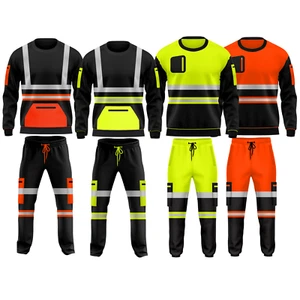 HI VIZ VIS SWEATSHIRT SUIT FLEECE VISIBILITY REFLECTIVE WORKWEAR TROUSER SET - Picture 1 of 42