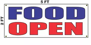 FOOD OPEN Banner Insegna Verticale per Ristorante o Food Truck Rimorchio o Supporto - Foto 1 di 3